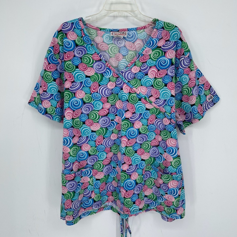 Stars of Best Medical Women's Multicolor Swirl Mock Wrap Scrub Top Size 2X